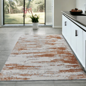 4' X 6' Gray and Brown Abstract Printed Washable Non Skid Area Rug