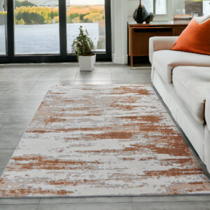 5' X 7' Gray and Brown Abstract Printed Washable Non Skid Area Rug