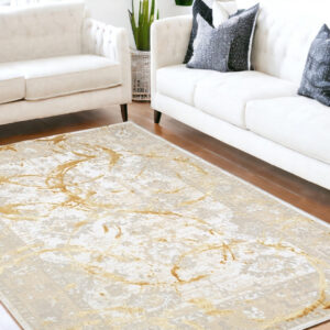 8' X 11' Beige and Gold Abstract Area Rug