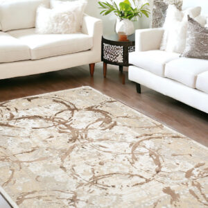 9' X 12' Beige and Gold Abstract Area Rug