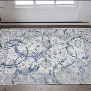 3' X 5' Blue and Gray Abstract Area Rug