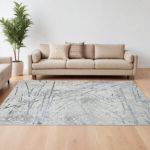 9' X 12' Gray and Silver Abstract Area Rug