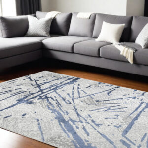 9' X 12' Ivory and Blue Abstract Area Rug