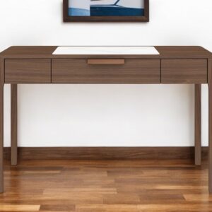47" White and Brown Marble and Wood Computer Desk