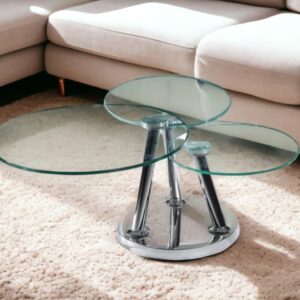 32" Clear And Silver Glass And Metal Round Floor Shelf Coffee Table