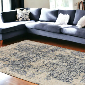 8' X 10' Blue and Ivory Floral Area Rug