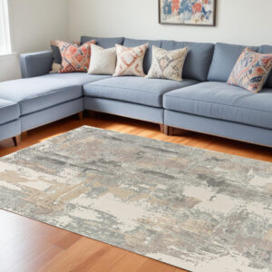 10' X 14' Beige Ivory and Gray Abstract Area Rug