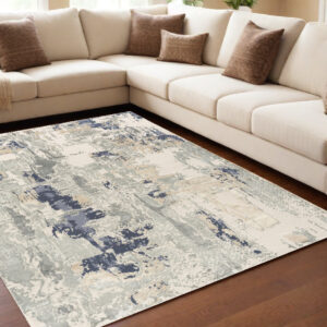 5' X 8' Blue and Beige Abstract Area Rug