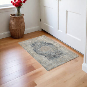 2' X 3' Beige and Gray Medallion Area Rug