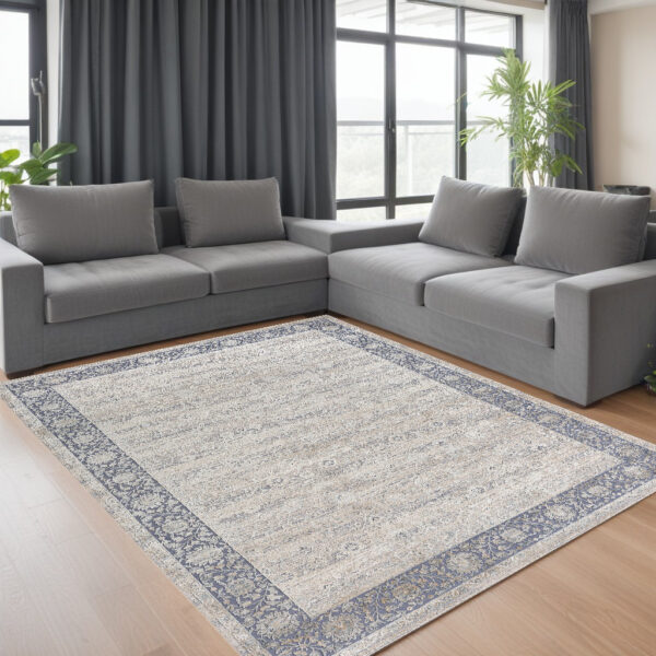 8' X 10' Blue and Beige Floral Area Rug