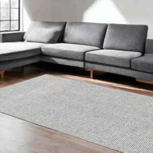 8' X 10' Blue and Ivory Wool Abstract Hand Tufted Area Rug