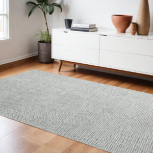 9' X 12' Green and Ivory Wool Checkered Hand Tufted Area Rug