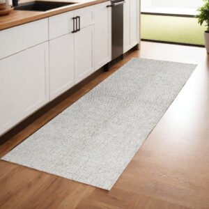 8' Gray And Ivory Wool Checkered Hand Tufted Runner Rug
