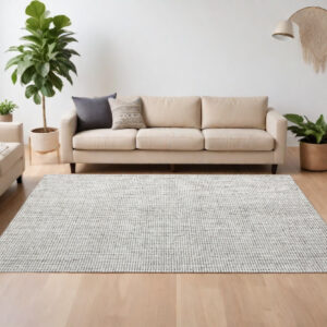 10' X 14' Gray and Ivory Wool Checkered Hand Tufted Area Rug