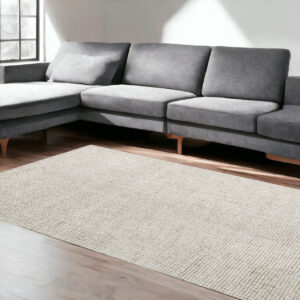9' X 12' Beige and Ivory Wool Checkered Hand Tufted Area Rug