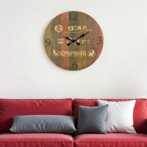24" Brown Solid Wood Silent Analog Round Wall Clock