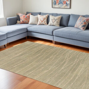 9' X 12' Beige Wool Abstract Lines Hand Loomed Area Rug