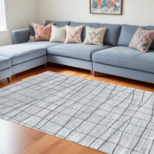 8' X 10' Gray and Black Wool Abstract Geometric Hand Loomed Area Rug