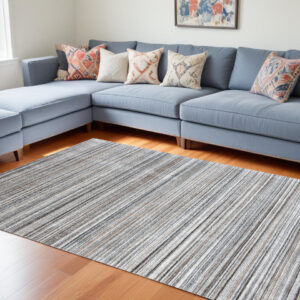 8' X 10' Gray Wool Blend Abstract Stripe Hand Loomed Area Rug
