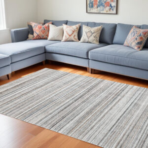 8' X 10' Beige and Gray Wool Blend Abstract Lines Hand Loomed Area Rug