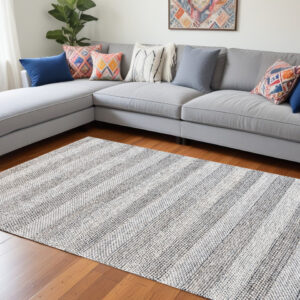 8' X 10' Beige and Gray Wool Blend Striped Hand Loomed Area Rug