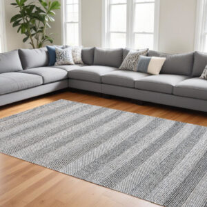 8' X 10' Beige and Gray Wool Blend Striped Hand Loomed Area Rug