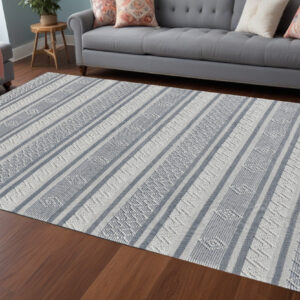 8' X 10' Light Gray and Dark Gray Geometric Hand Loomed Area Rug