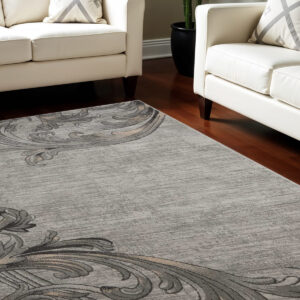 9' X 13' Graphite and Black Floral Vines Area Rug