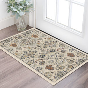 3' X 5' Beige And Blue Floral Area Rug