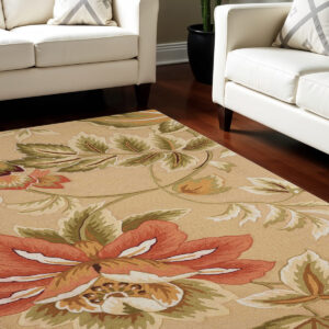 8' X 11' Beige and Red Floral Area Rug