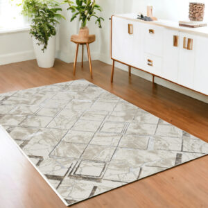 4' X 6' Ivory and Gray Abstract Non Skid Area Rug