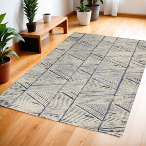 4' X 6' Blue and White Wool Abstract Area Rug
