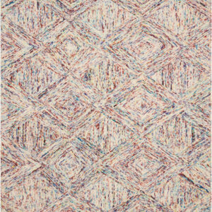 5' X 8' Ivory Red and Blue Wool Geometric Area Rug
