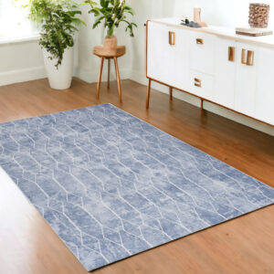 4' X 6' Blue and Ivory Geometric Power Loom Area Rug