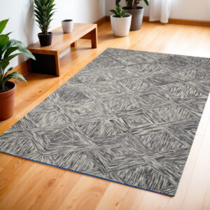 4' X 6' Charcoal and Ivory Wool Geometric Area Rug