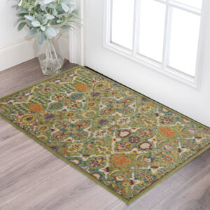 3' X 5' Green and Ivory Floral Power Loom Area Rug