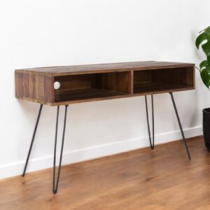 48" Black And Brown Metal And Reclaimed Wood Open Shelving TV Stand