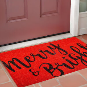 24" X 36" Red and Black Coir Merry and Bright Outdoor Christmas Door Mat