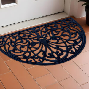 18" X 30" Black Rubber Scrollwork Welcome Outdoor Semi Circle Door Mat