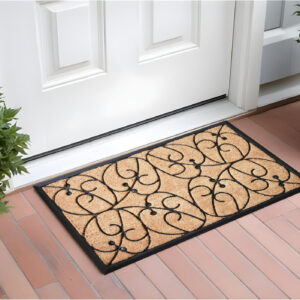 24" X 36" Natural and Black Coir Botanical Leaves Outdoor Door Mat