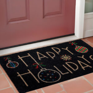 24" X 36" Black and Natural Coir Happy Holidays Outdoor Christmas Door Mat