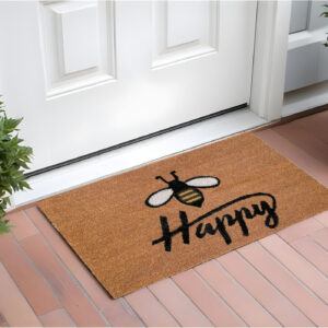 24" X 36" Natural and Black Coir Bumblee Bee Happy Outdoor Door Mat