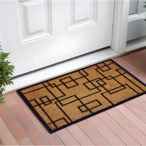 24" X 36" Natural and Black Coir Geometric Outdoor Door Mat