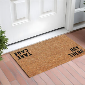 17" X 29" Natural and Black Coir Hey There Outdoor Door Mat