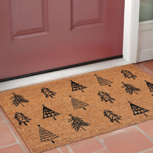 17" X 29" Natural and Black Coir Floral Welcome Outdoor Door Mat