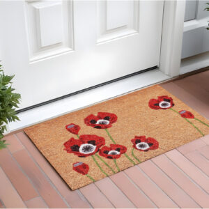 17" X 29" Natural Red and Black Coir Floral Outdoor Door Mat