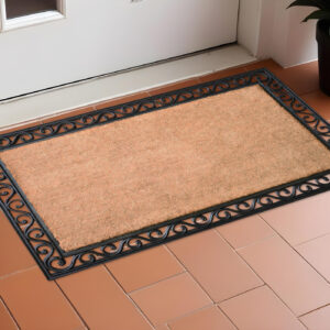 22" X 36" Natural and Black Coir Scrollwork Outdoor Door Mat