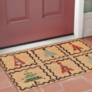 17" X 29" Natural Red and Black Coir Christmas Trees Outdoor Christmas Door Mat