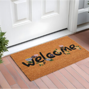 17" X 29" Natural and Black Coir Welcome Outdoor Door Mat