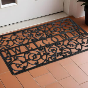 18" X 30" Black Rubber Scrollwork Welcome Outdoor Door Mat